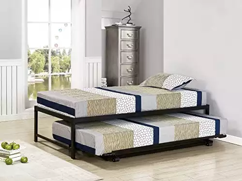 Twin Size Black Daybed With Pop Up Trundle by King Brand