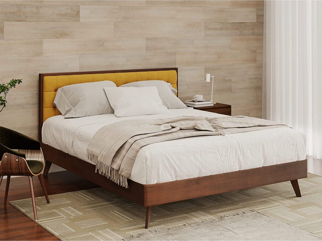 yellow-tufted-mid-century-bed