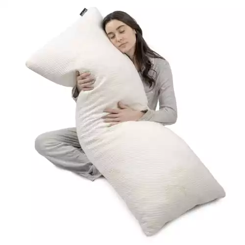 Milliard Full Body Pillow - Shredded Memory Foam with Washable Cover - Long, Hypoallergenic, Firm Hug Pillows for Side and Back Sleepers (54in, White Jacquard Bamboo)