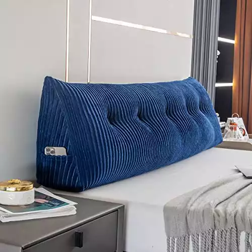 Activance Large Triangular Headboard Wedge Bed Rest Reading Pillow Backrest Positioning Support Bolster Cushion with Removable Cover (Blue, Queen: 59x8x20 Inches )